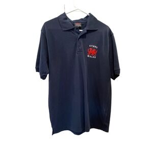 Rugby Manav Premier Clothing Wales Cymru Dragon Polo Shirt Mens Medium Navy Blue